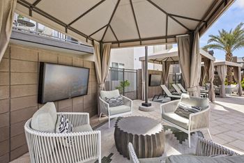 Pool with cabana lounge seating